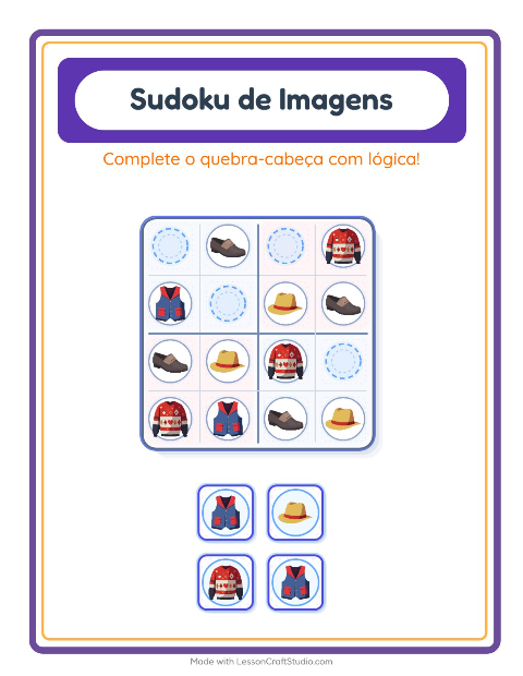 Pré-visualização da ficha de Sudoku Ilustrado para Educação infantil (pré-escola, 5-7 anos)