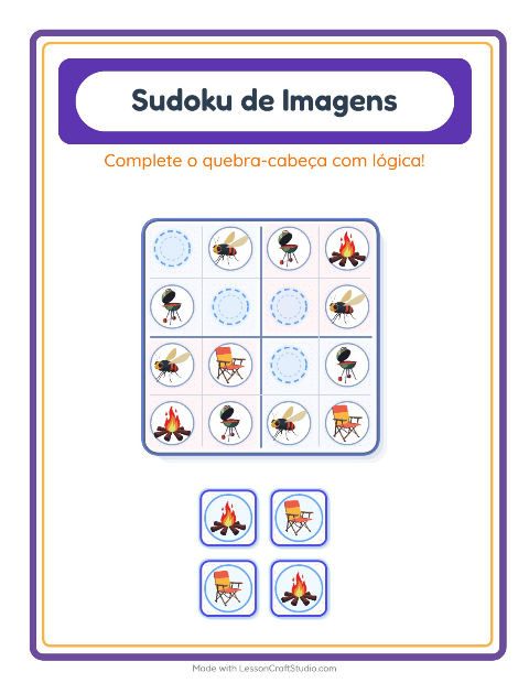 Pré-visualização da ficha de Sudoku Ilustrado para Educação infantil (pré-escola, 5-7 anos)
