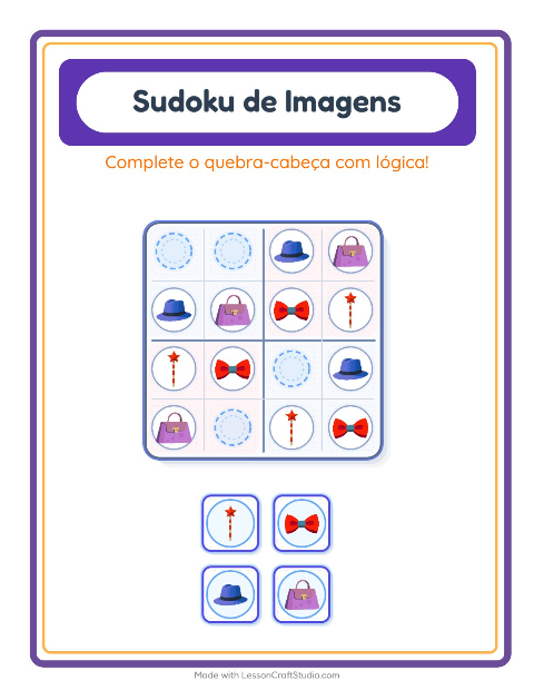 Pré-visualização da ficha de Sudoku Ilustrado para Educação infantil (pré-escola, 5-7 anos)