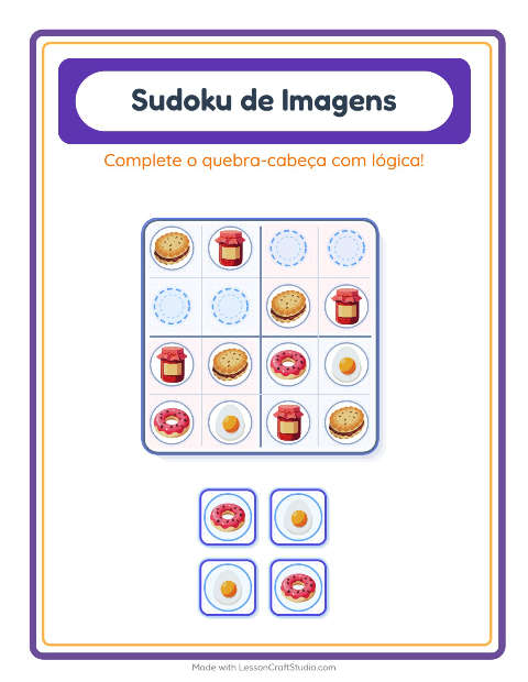 Pré-visualização da ficha de Sudoku Ilustrado para Educação infantil (pré-escola, 5-7 anos)