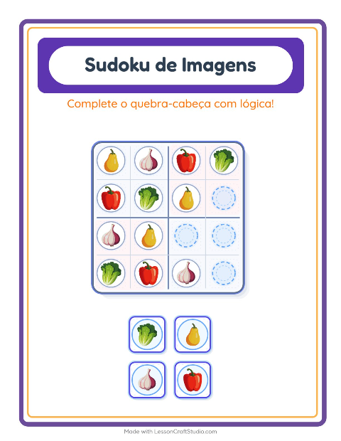 Pré-visualização da ficha de Sudoku Ilustrado para Educação infantil (pré-escola, 5-7 anos)