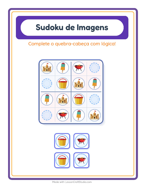 Pré-visualização da ficha de Sudoku Ilustrado para Educação infantil (pré-escola, 5-7 anos)