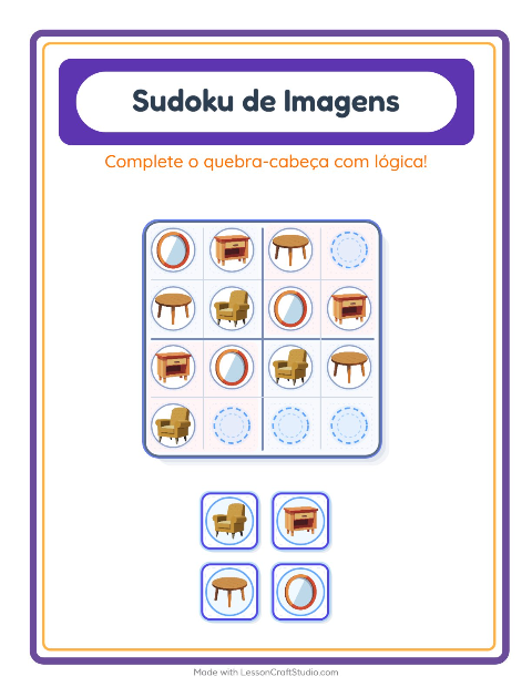 Pré-visualização da ficha de Sudoku Ilustrado para Educação infantil (pré-escola, 5-7 anos)