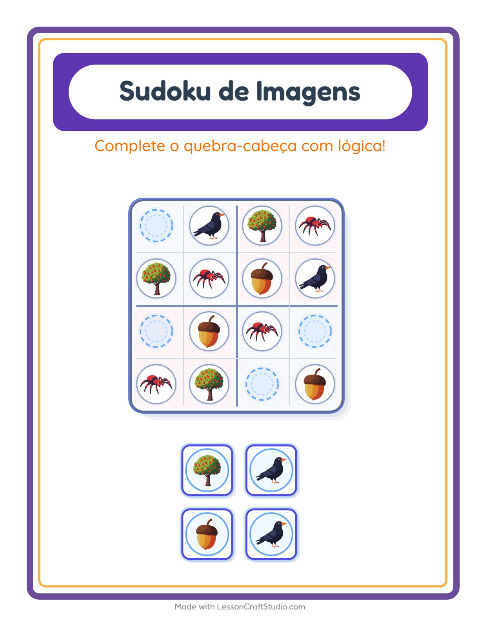 Pré-visualização da ficha de Sudoku Ilustrado para Educação infantil (pré-escola, 5-7 anos)