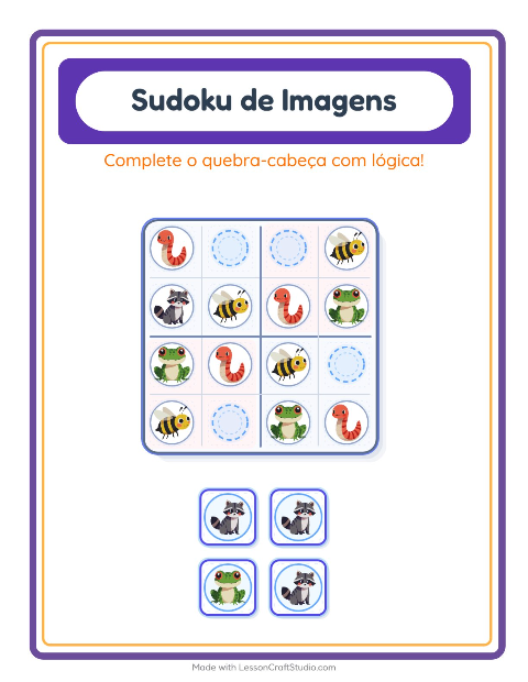 Pré-visualização da ficha de Sudoku Ilustrado para Educação infantil (pré-escola, 5-7 anos)