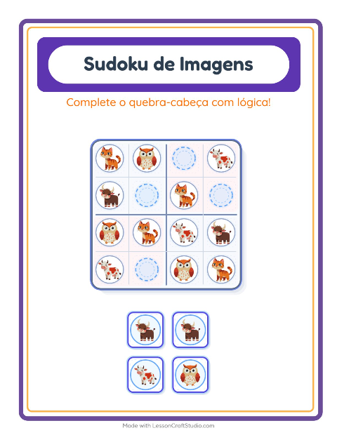 Pré-visualização da ficha de Sudoku Ilustrado para Educação infantil (pré-escola, 5-7 anos)