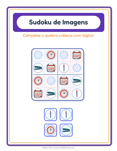 Pré-visualização da ficha de Sudoku Ilustrado para Educação infantil (pré-escola, 5-7 anos)