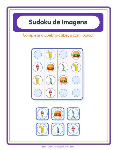 Pré-visualização da ficha de Sudoku Ilustrado para Educação infantil (pré-escola, 5-7 anos)