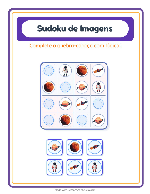 Pré-visualização da ficha de Sudoku Ilustrado para Educação infantil (pré-escola, 5-7 anos)