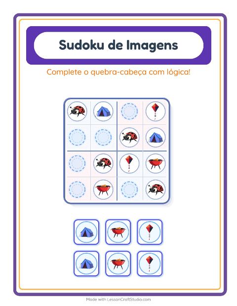 Pré-visualização da ficha de Sudoku Ilustrado para Educação infantil (pré-escola, 5-7 anos)