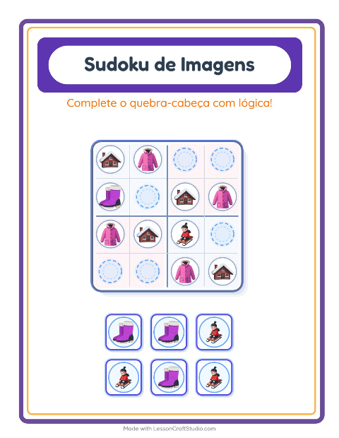 Pré-visualização da ficha de Sudoku Ilustrado para Educação infantil (pré-escola, 5-7 anos)