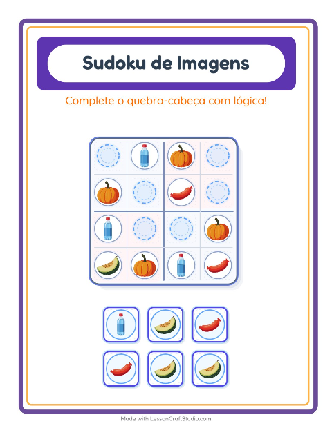 Pré-visualização da ficha de Sudoku Ilustrado para Educação infantil (pré-escola, 5-7 anos)