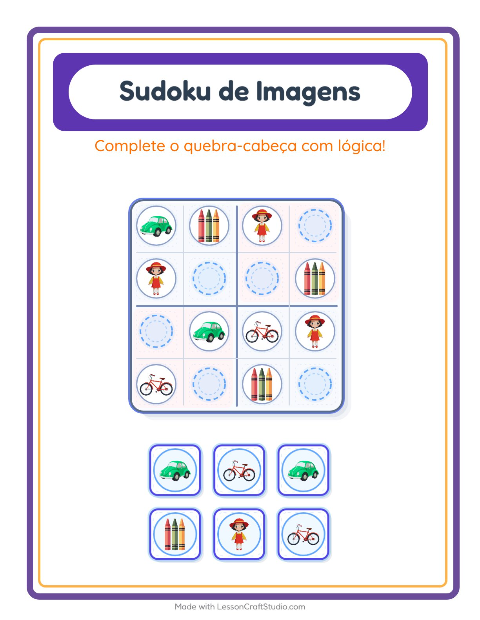 Pré-visualização da ficha de Sudoku Ilustrado para Educação infantil (pré-escola, 5-7 anos)
