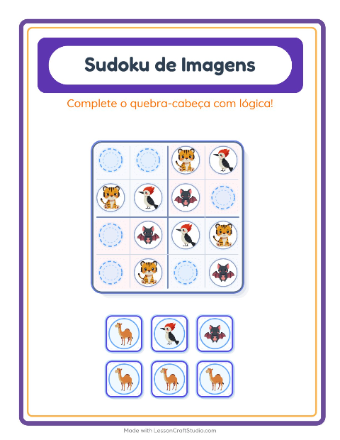 Pré-visualização da ficha de Sudoku Ilustrado para Educação infantil (pré-escola, 5-7 anos)