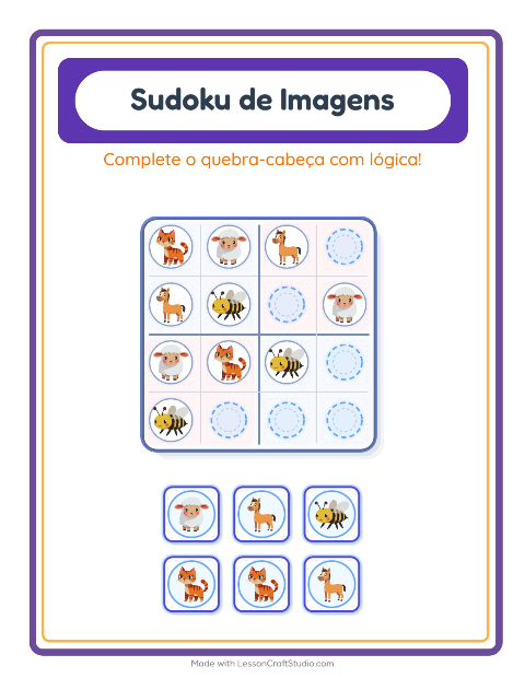 Pré-visualização da ficha de Sudoku Ilustrado para Educação infantil (pré-escola, 5-7 anos)