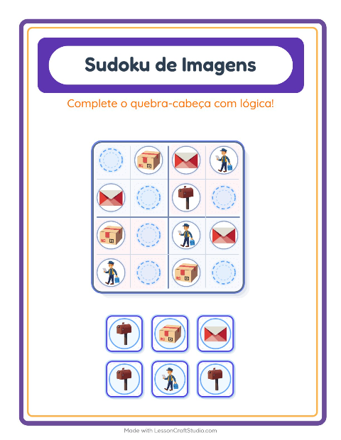 Pré-visualização da ficha de Sudoku Ilustrado para Educação infantil (pré-escola, 5-7 anos)