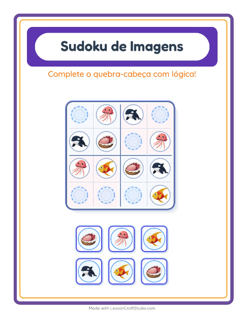 Pré-visualização da ficha de Sudoku Ilustrado para Educação infantil (pré-escola, 5-7 anos)