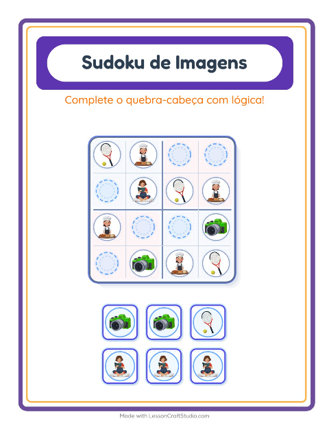 Pré-visualização da ficha de Sudoku Ilustrado para Educação infantil (pré-escola, 5-7 anos)