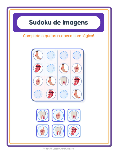 Pré-visualização da ficha de Sudoku Ilustrado para Educação infantil (pré-escola, 5-7 anos)