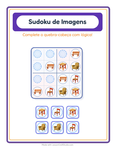 Pré-visualização da ficha de Sudoku Ilustrado para Educação infantil (pré-escola, 5-7 anos)