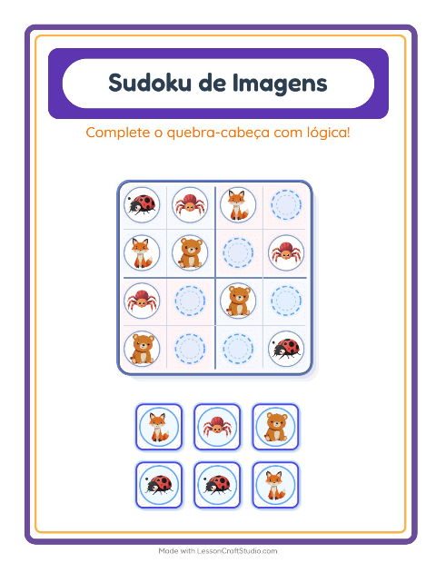 Pré-visualização da ficha de Sudoku Ilustrado para Educação infantil (pré-escola, 5-7 anos)
