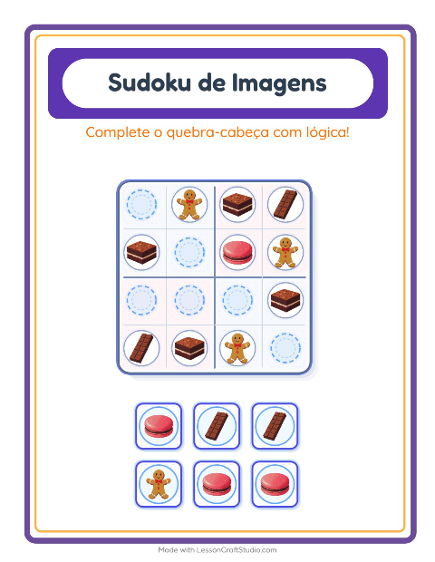 Pré-visualização da ficha de Sudoku Ilustrado para Educação infantil (pré-escola, 5-7 anos)