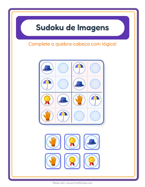 Pré-visualização da ficha de Sudoku Ilustrado para Educação infantil (pré-escola, 5-7 anos)