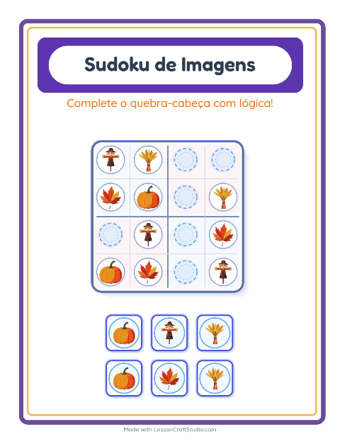 Pré-visualização da ficha de Sudoku Ilustrado para Educação infantil (pré-escola, 5-7 anos)