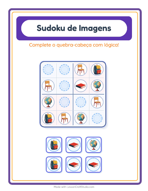 Pré-visualização da ficha de Sudoku Ilustrado para Educação infantil (pré-escola, 5-7 anos)