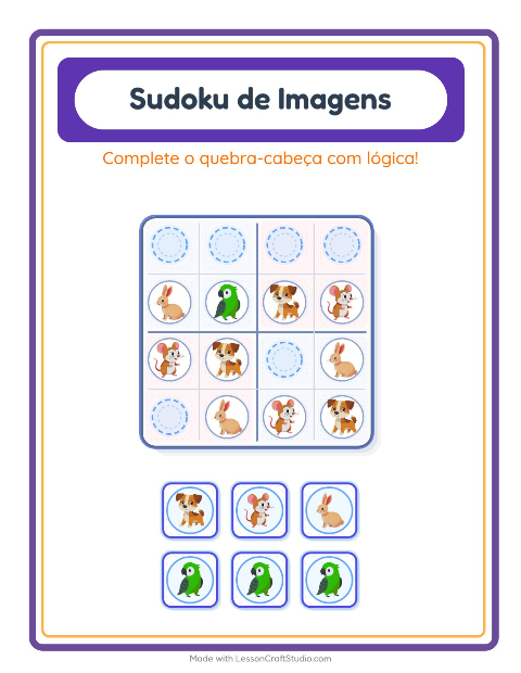 Pré-visualização da ficha de Sudoku Ilustrado para Educação infantil (pré-escola, 5-7 anos)