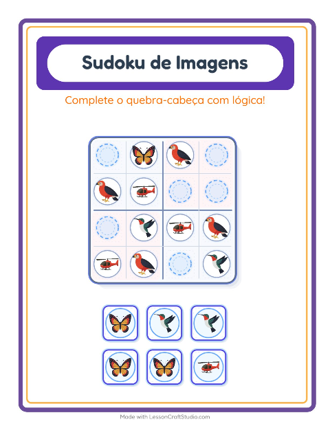 Pré-visualização da ficha de Sudoku Ilustrado para Educação infantil (pré-escola, 5-7 anos)