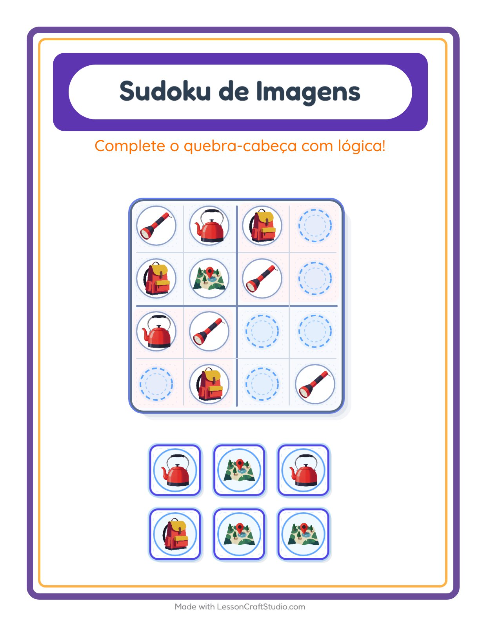Pré-visualização da ficha de Sudoku Ilustrado para Educação infantil (pré-escola, 5-7 anos)