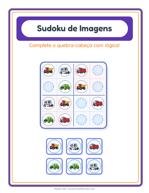 Pré-visualização da ficha de Sudoku Ilustrado para Educação infantil (pré-escola, 5-7 anos)