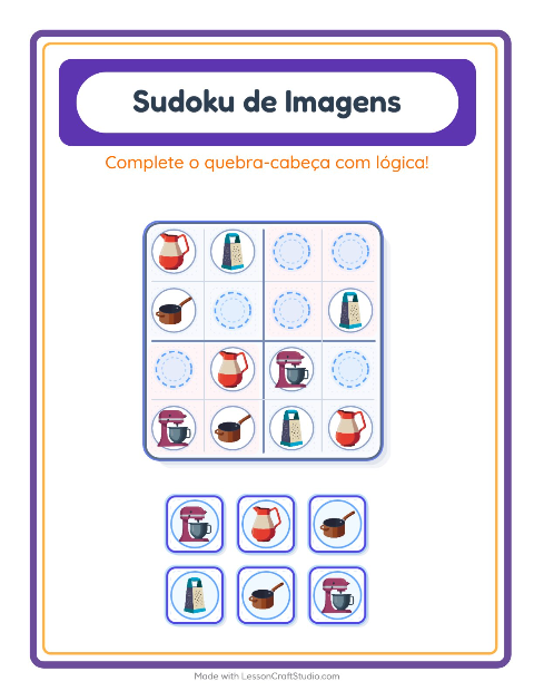 Pré-visualização da ficha de Sudoku Ilustrado para Educação infantil (pré-escola, 5-7 anos)