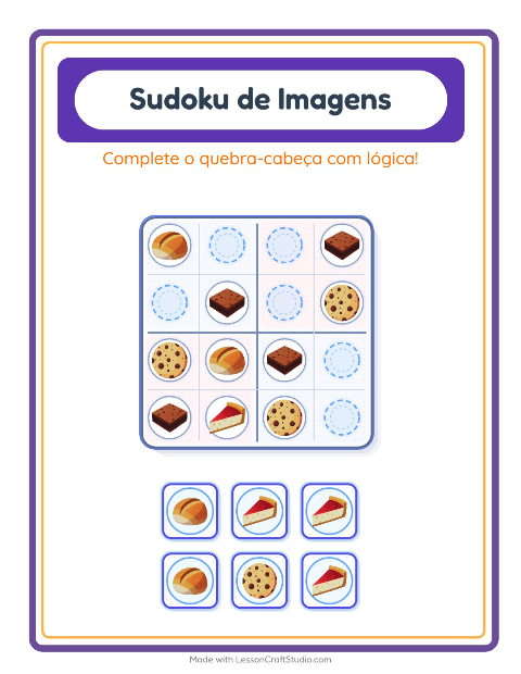 Pré-visualização da ficha de Sudoku Ilustrado para Educação infantil (pré-escola, 5-7 anos)