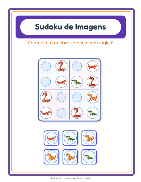 Pré-visualização da ficha de Sudoku Ilustrado para Educação infantil (pré-escola, 5-7 anos)