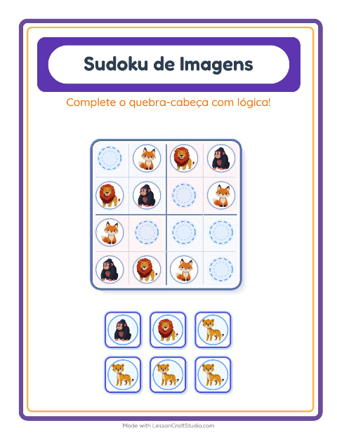 Pré-visualização da ficha de Sudoku Ilustrado para Educação infantil (pré-escola, 5-7 anos)
