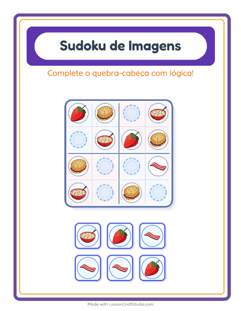Pré-visualização da ficha de Sudoku Ilustrado para Educação infantil (pré-escola, 5-7 anos)