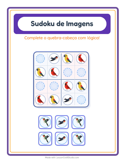 Pré-visualização da ficha de Sudoku Ilustrado para Educação infantil (pré-escola, 5-7 anos)