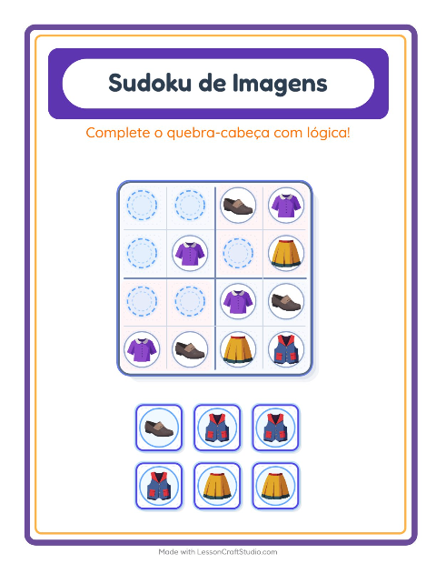 Pré-visualização da ficha de Sudoku Ilustrado para Educação infantil (pré-escola, 5-7 anos)