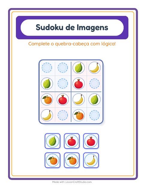 Pré-visualização da ficha de Sudoku Ilustrado para Educação infantil (pré-escola, 5-7 anos)