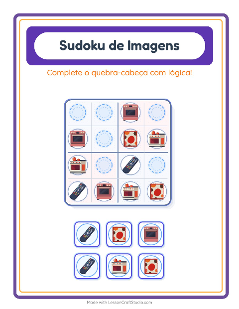 Pré-visualização da ficha de Sudoku Ilustrado para Educação infantil (pré-escola, 5-7 anos)