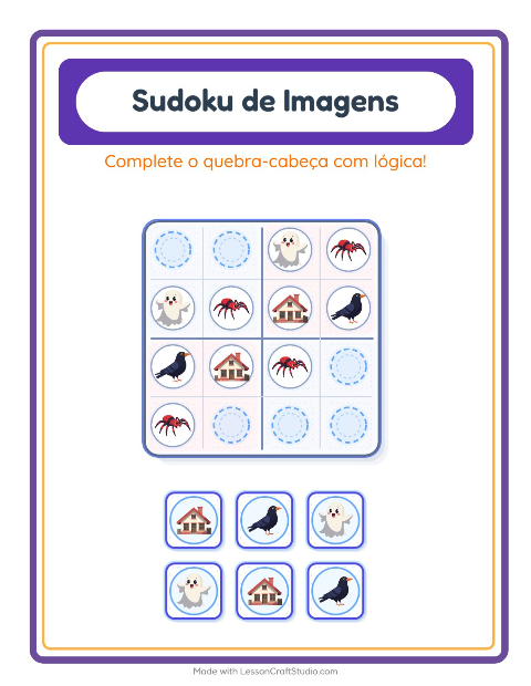 Pré-visualização da ficha de Sudoku Ilustrado para Educação infantil (pré-escola, 5-7 anos)