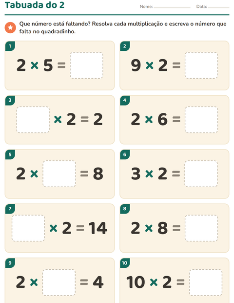 Pré-visualização da ficha de Tabuada para 3º ano do ensino fundamental
