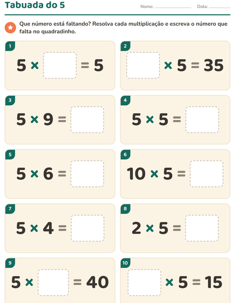 Pré-visualização da ficha de Tabuada para 3º ano do ensino fundamental