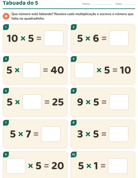 Pré-visualização da ficha de Tabuada para 3º ano do ensino fundamental