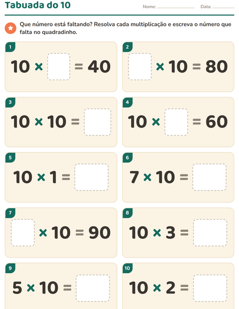 Pré-visualização da ficha de Tabuada para 3º ano do ensino fundamental