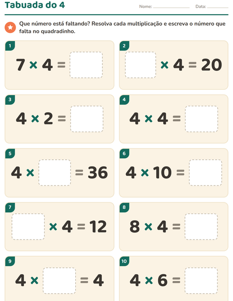Pré-visualização da ficha de Tabuada para 3º ano do ensino fundamental
