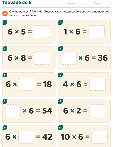 Pré-visualização da ficha de Tabuada para 3º ano do ensino fundamental