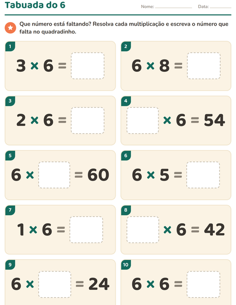 Pré-visualização da ficha de Tabuada para 3º ano do ensino fundamental